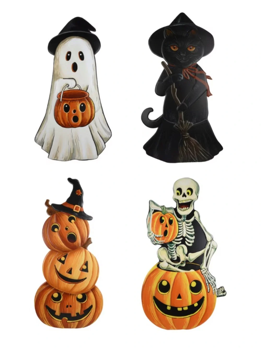 NWT- 23” White Ghost Witch w/ Orange Pumpkin Pail- Metal Easel Stand Porch Sign
